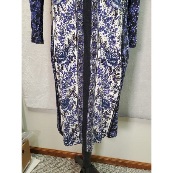 Lucky Brand Sheath Dress Women Small Multicolor Floral Cotton Long Sleeve V Neck - Picture 3 of 6